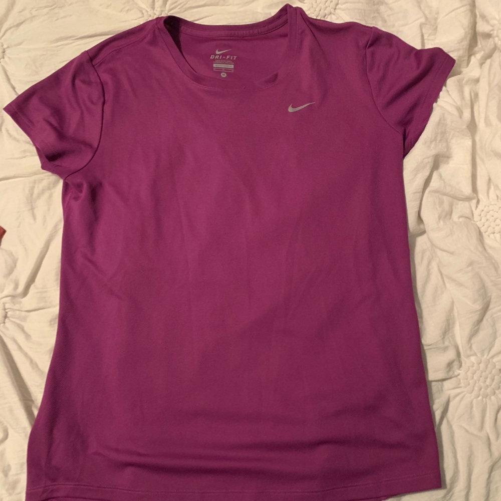 Purple NIKE dri-fit short sleeve workout top.